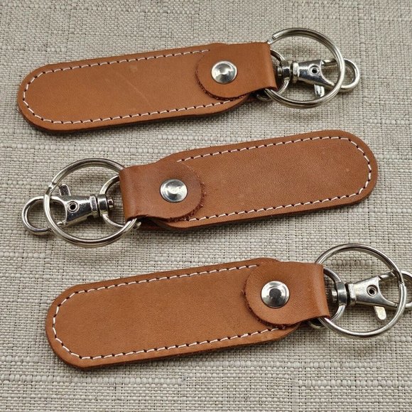 Lot of 3 Keychains Dual Tone Olive/Brown Genuine Leather Handmade keys Holder - Picture 8 of 11